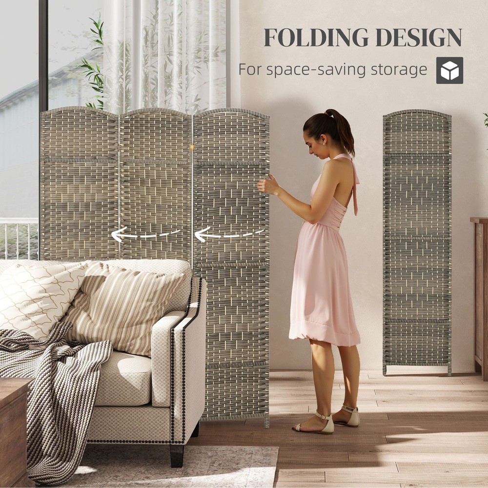3 Panel Room Divider Hand-Woven Freestanding Partition Brown