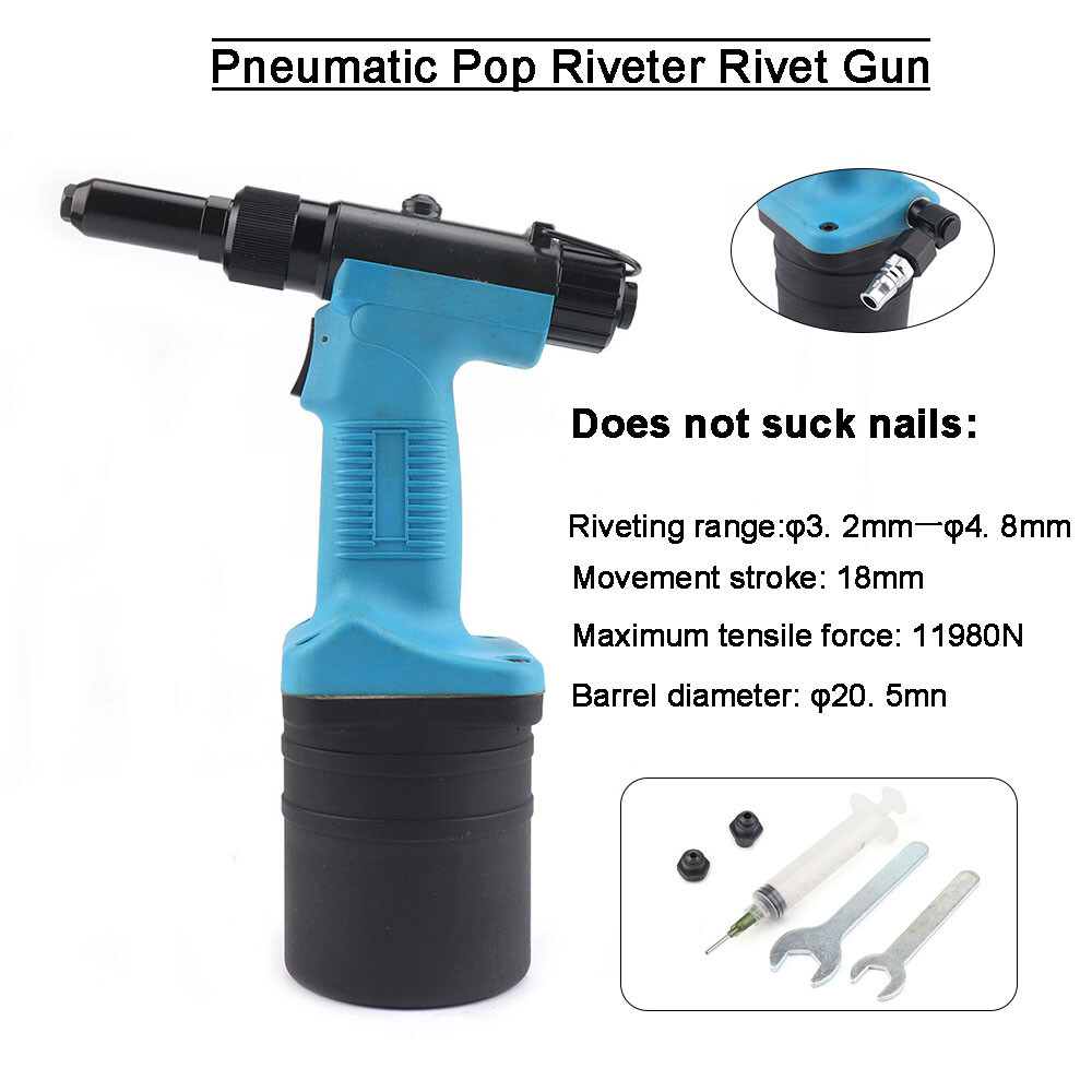 Air Rivets Nut Gun Tool Pneumatic Riveter Pull Setter, 1/8"-3/16" Riveting Range