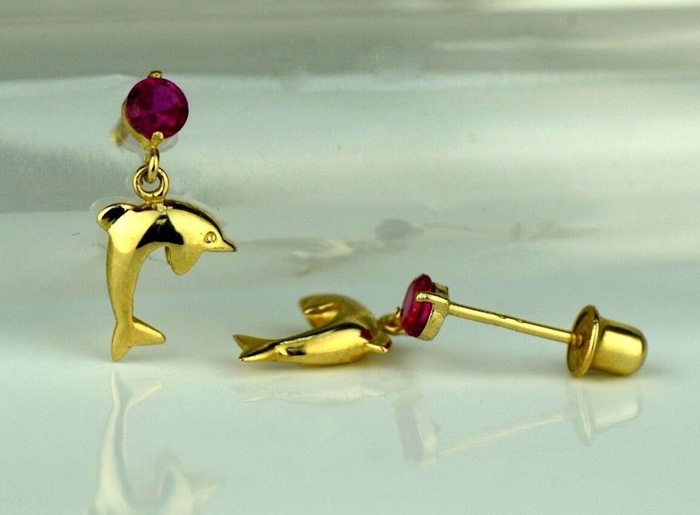 14k Yellow or White Gold CZ Dolphin Stud Earring