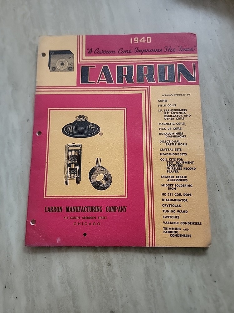 1940 Carron Catalog Speaker Cones, Coils, Repair Accessories