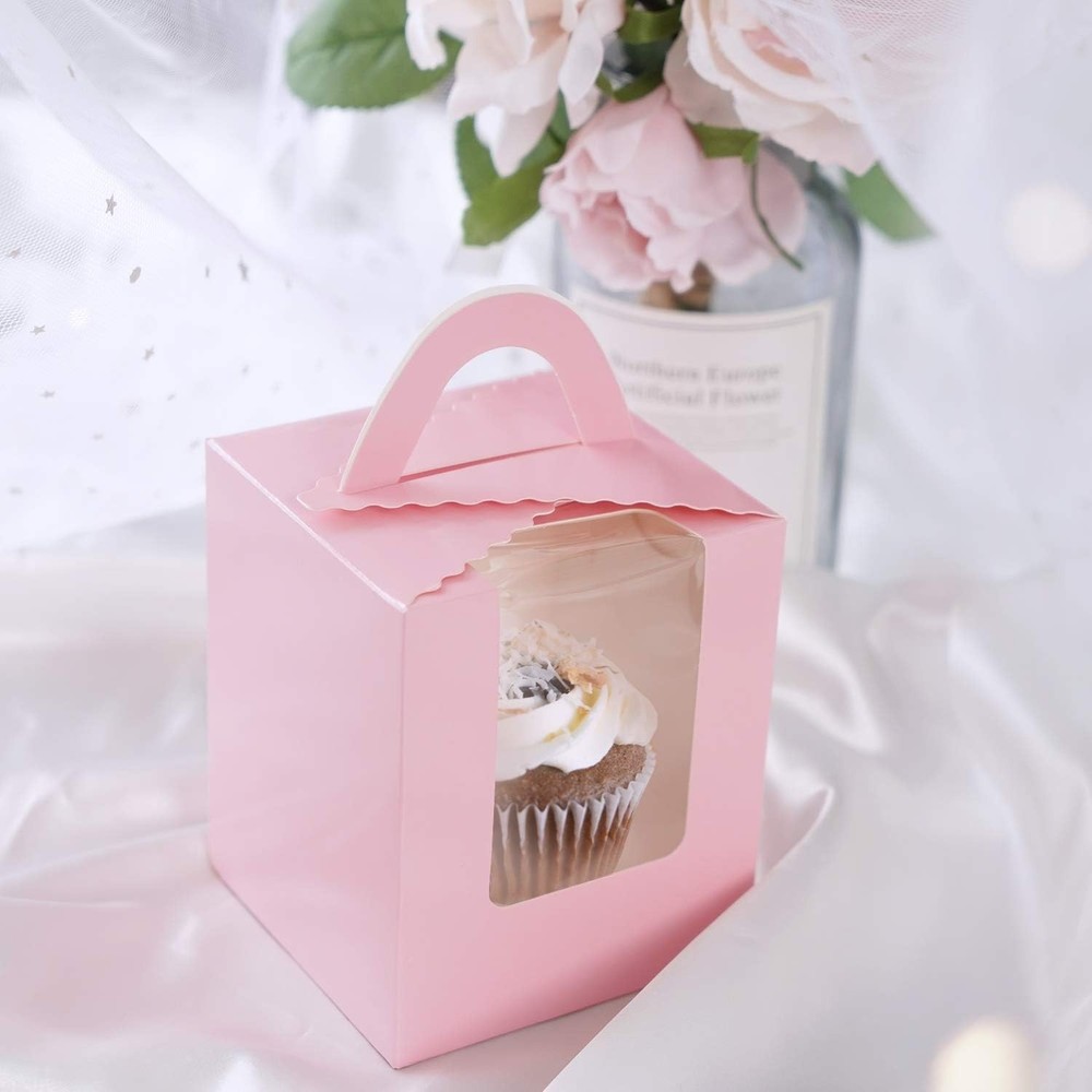 Pink Cupcake Boxes Carriers, 50pcs Portable Holders