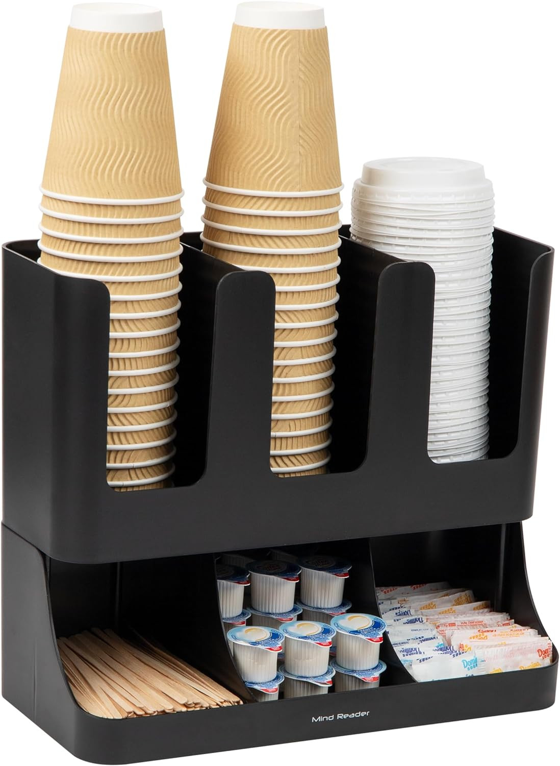 Cup and Condiment Station, Countertop Coffee Bar Organizer with 6 Compartments,