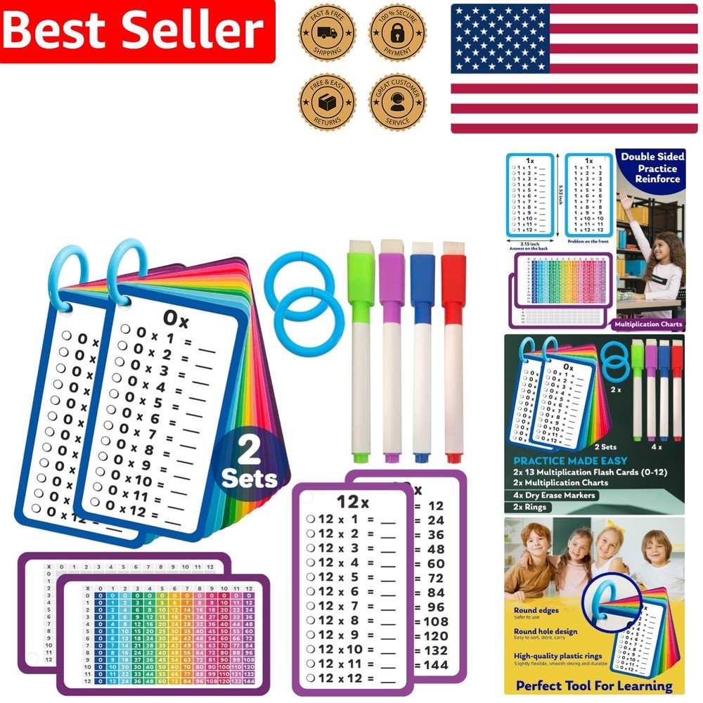 Durable 28 Multiplication Flash Cards Set - Fun & Educational Math Learning Tool