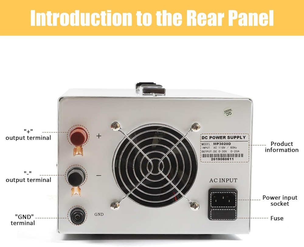 MP3020D 30V 20A DC Power Supply Variable Adjustable High Precision Digital Cord