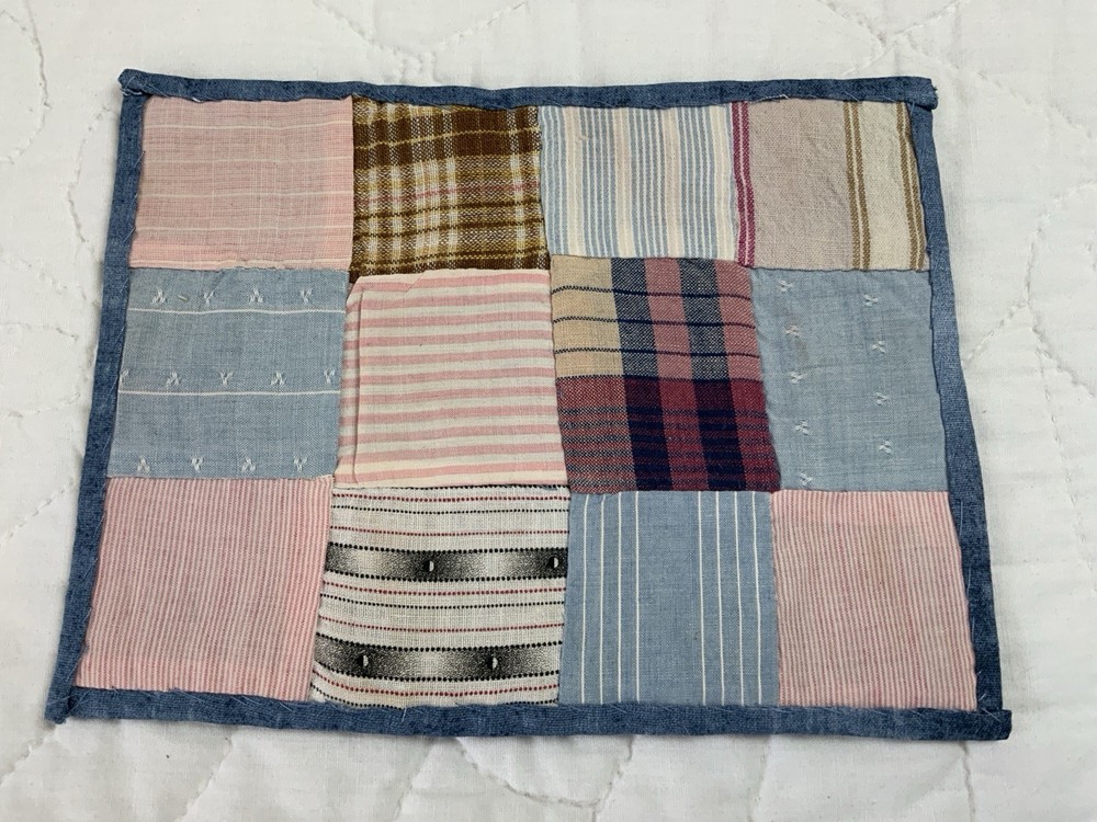 Antique Patchwork Quilt Table Topper, Rectangle, Four Patch, Early Calicos, Pink