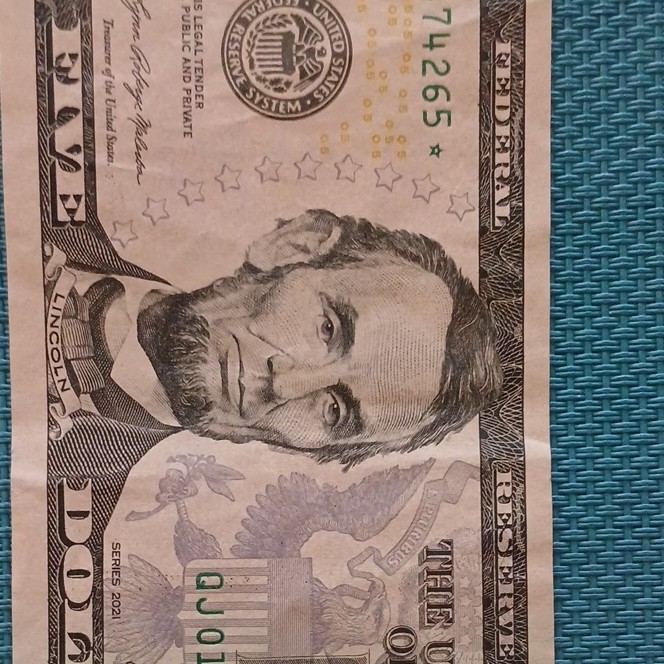 US $5 Federal Reserve Note Error Misaligned Printing Star Note C674265
