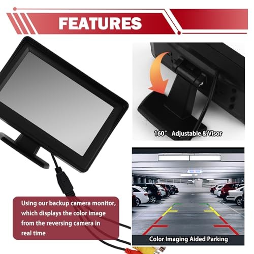 LCD Backup Camera Monitor Only,4.3" Backup Camera Screen with 160° Adjustment
