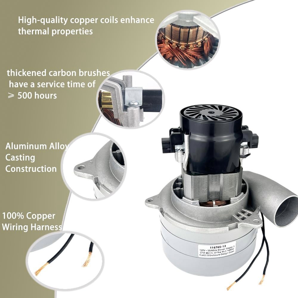 116765-13 116765-00 Central Vacuum Motor, 3-Stage High Suction All Metal Ⴟ