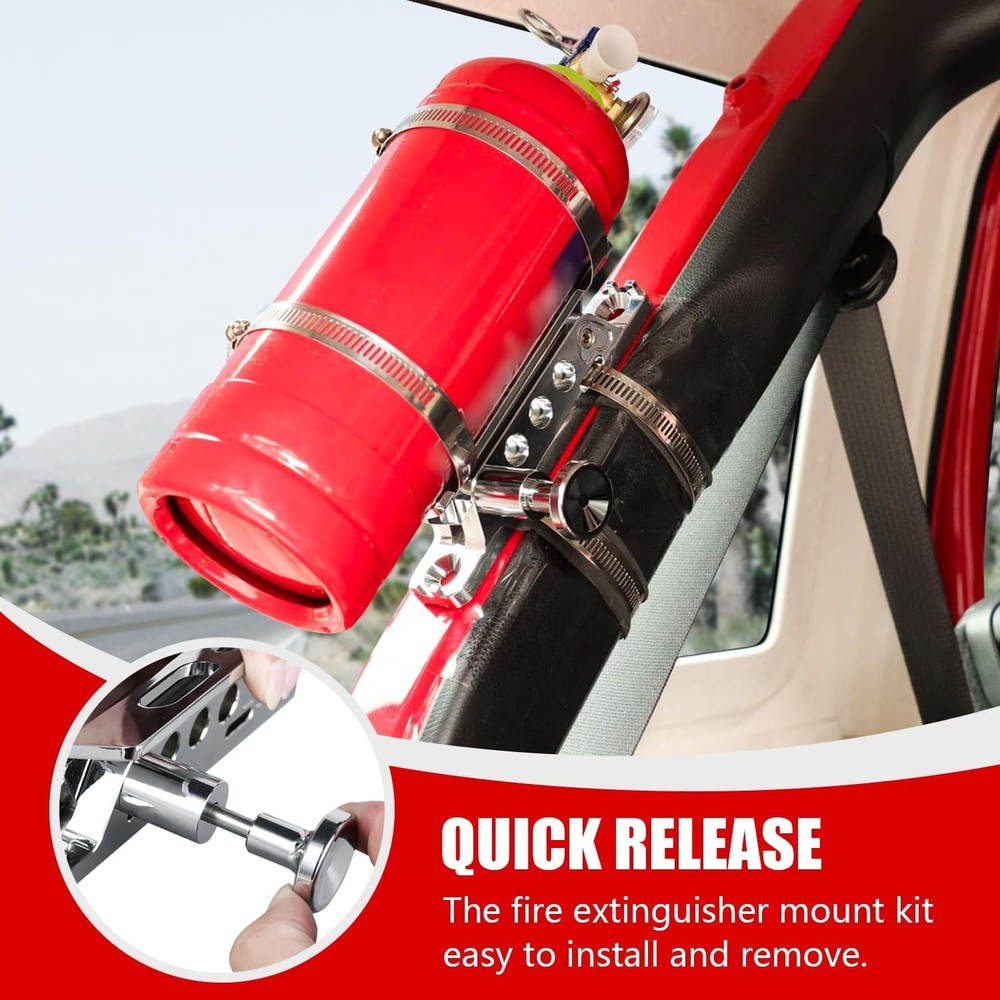 Chrome Quick Release Roll Bar Fire Extinguisher Mount Compatible with for Jeep W