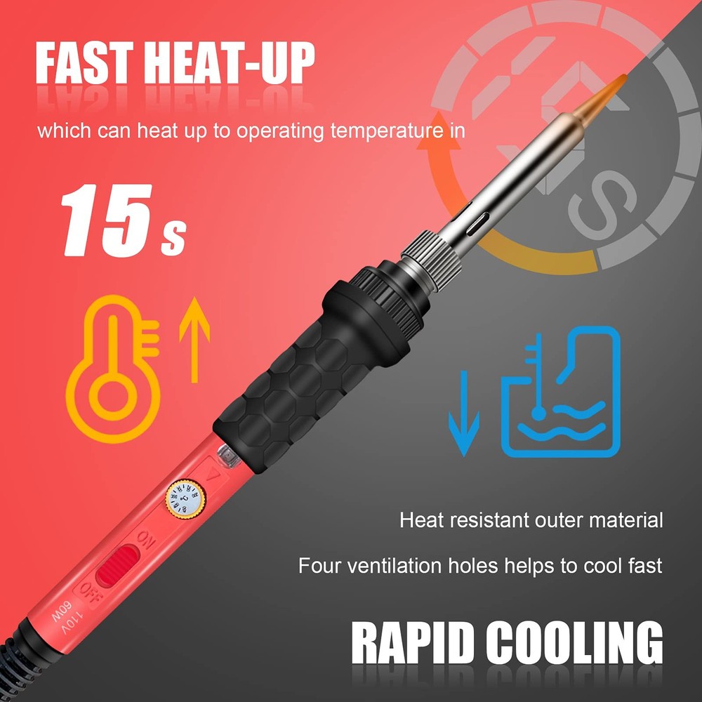 Soldering Kit, 60W Iron, 110V Welding Kit with Ceramic 9-in-1 Basic