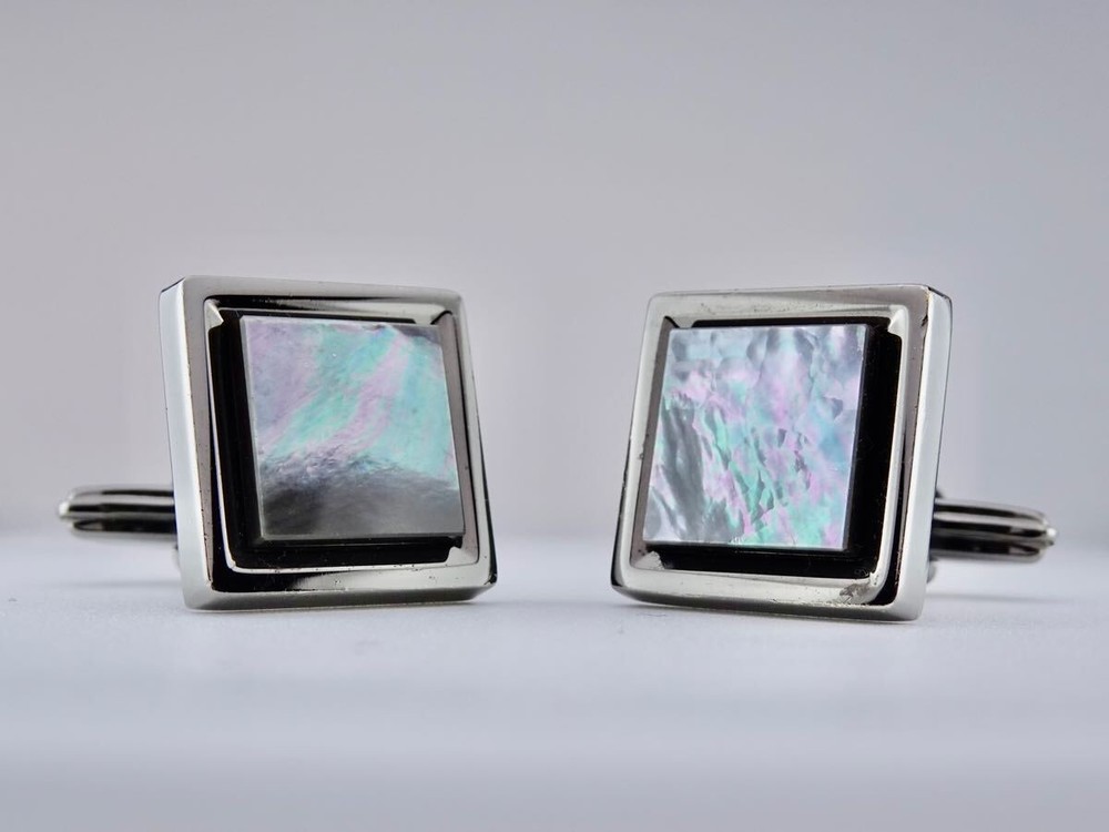 Lanvin Black Butterfly Shell Pearl Cufflinks 7-2-131