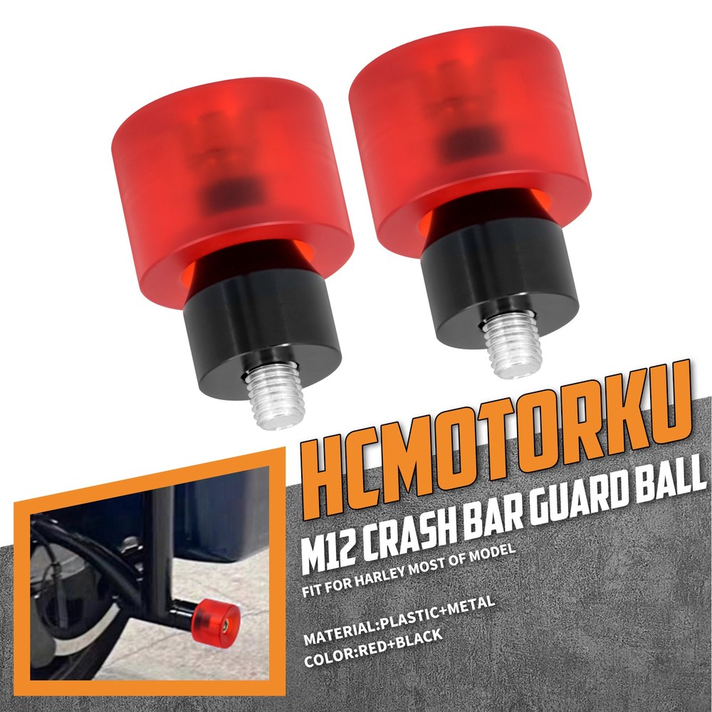 2x Engine Protective Guards Crashs Bars Red M12 End Balls Protector For Harley