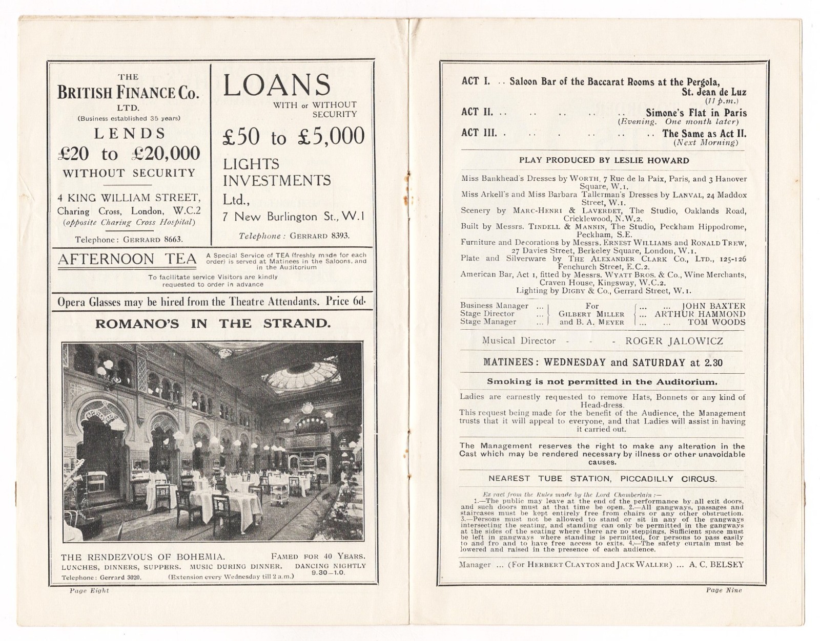 Tallulah Bankhead "HER CARDBOARD LOVER" Leslie Howard 1928 London Playbill