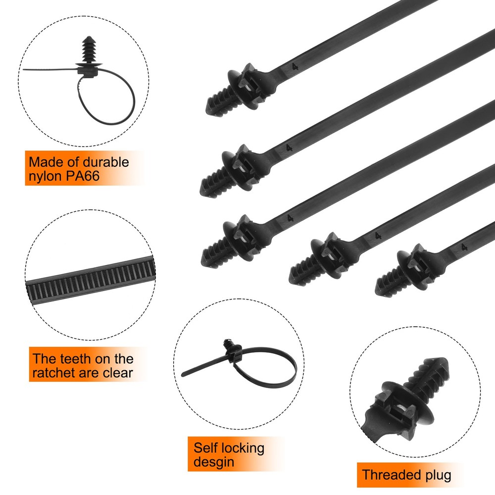 50pcs Push Mount Cable Zip Tie 8.3x0.22" Nylon Self Locking Cable Strap