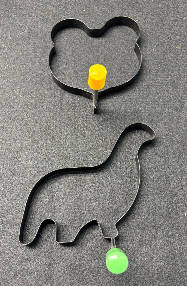 2 Pancake / Egg Molds Ring  Bear Dinosaur Diplodocus?  Mickey Mouse?