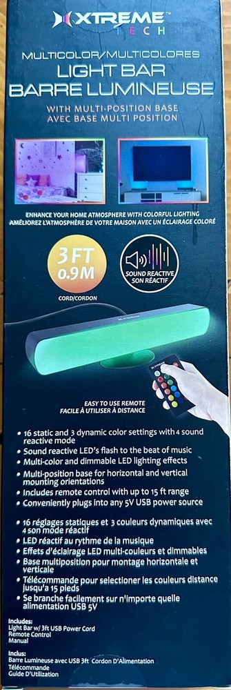 1 Ct Xtreme Tech Multicolor Sound Reactive LED Effects Light Bar Remote Included