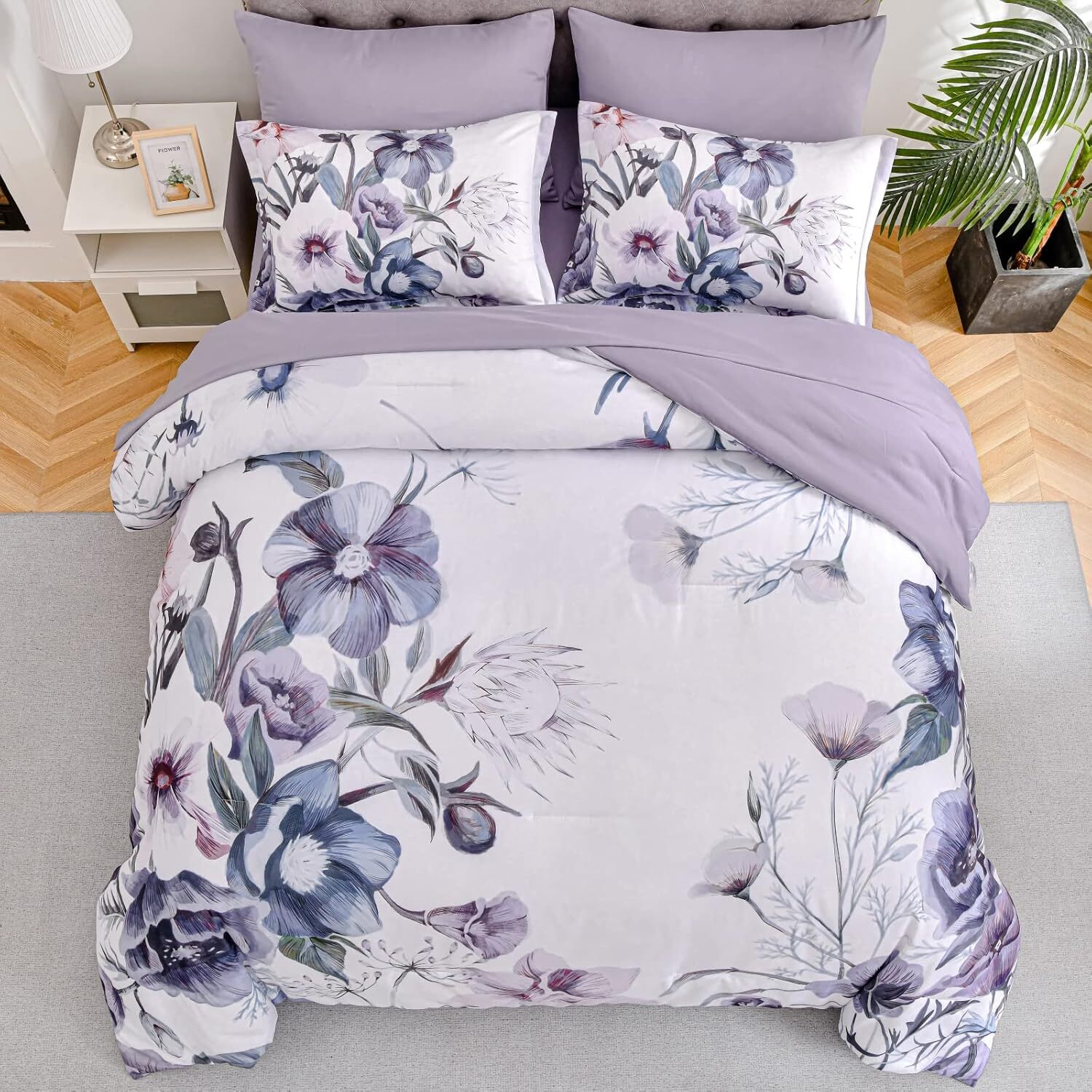 Floral Comforter Set Queen Size 7 Piece, Flower Bed in a Bag,Floral Comforter