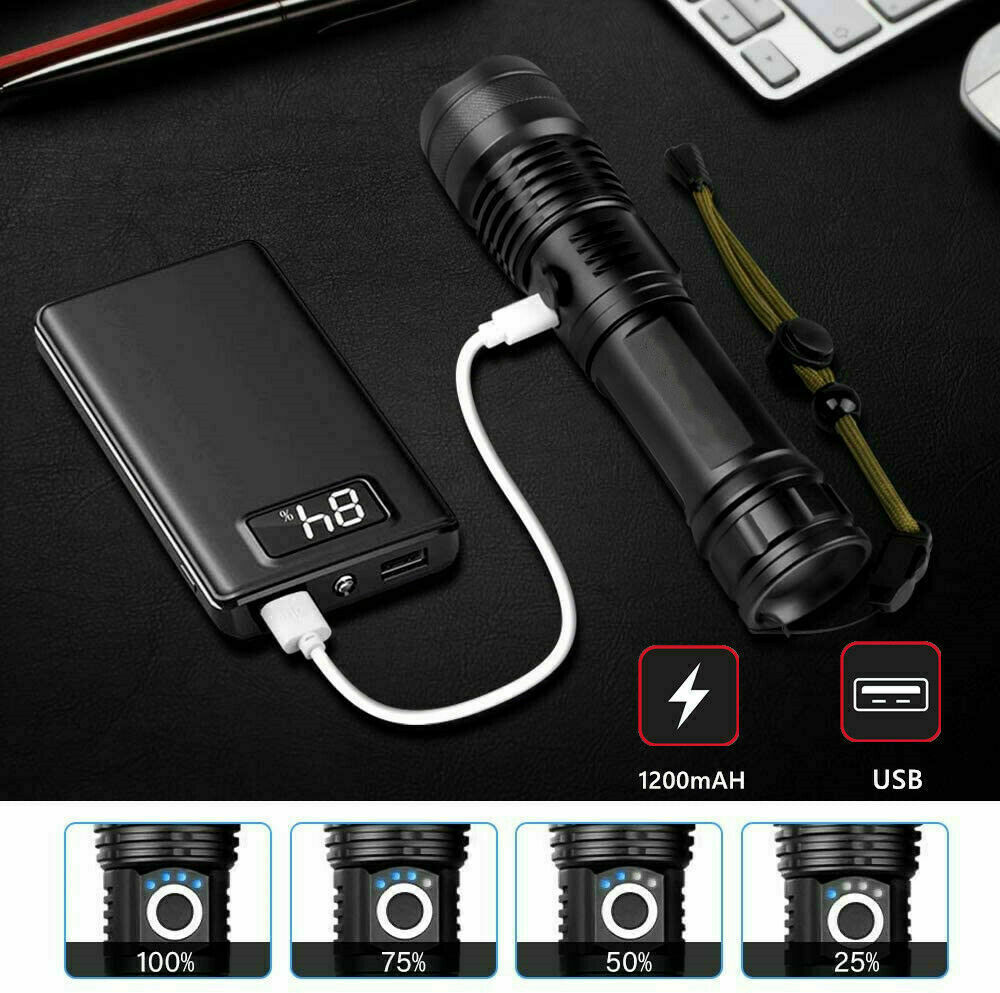 Super-Bright LED Tactical Flashlight Torch With Rechargeable Battery