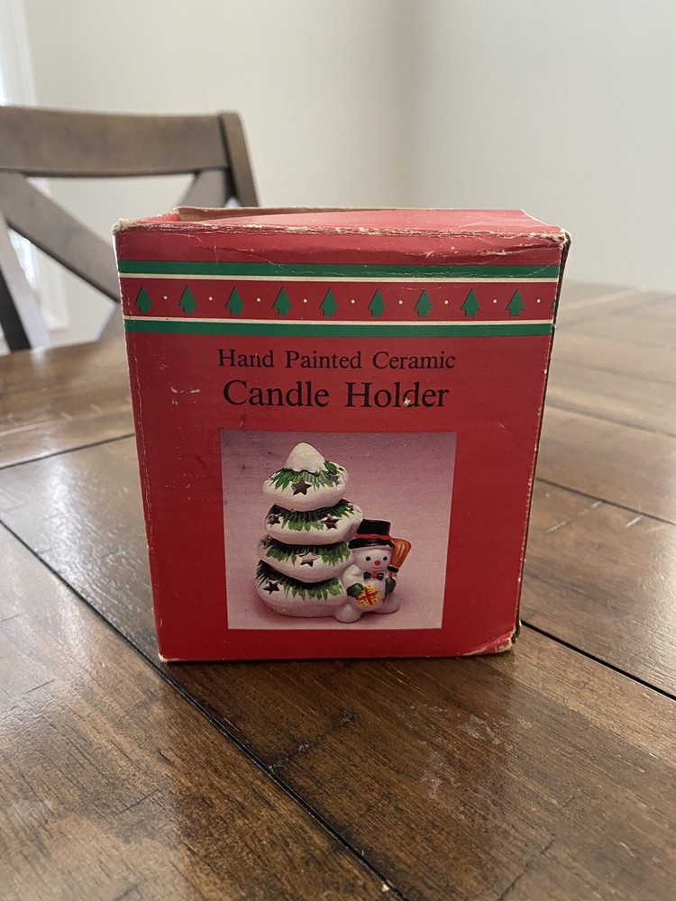 Candle Holder- Christmas, Hand Painted, Ceramic