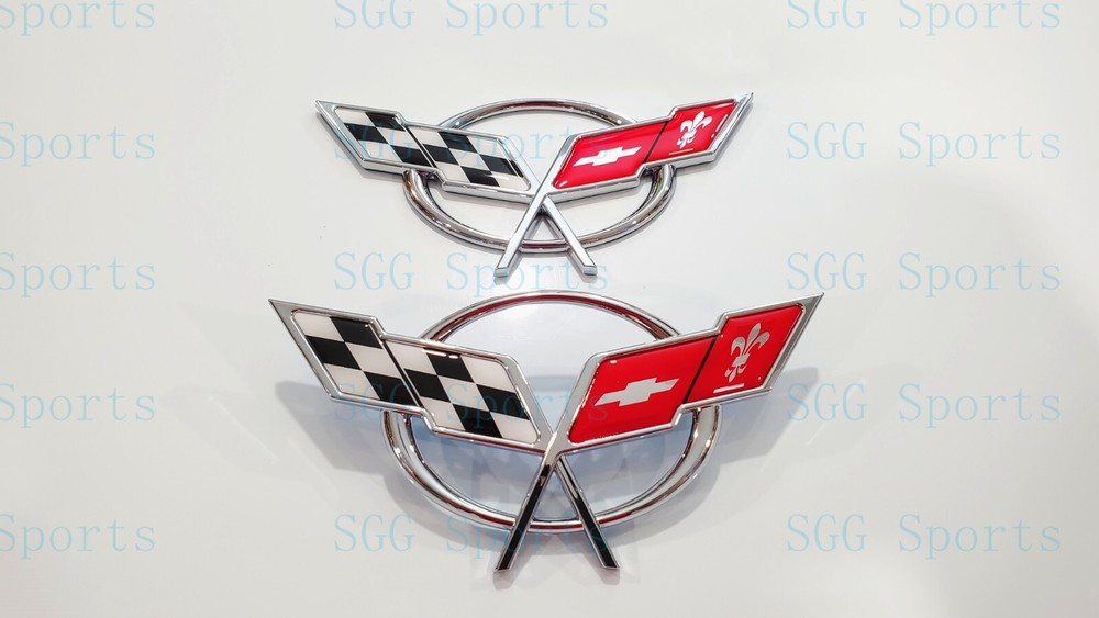 2PC 1997-2004 C5 Corvette Chrome Front Bumper Rear Deck Lid Cross Flags Emblem