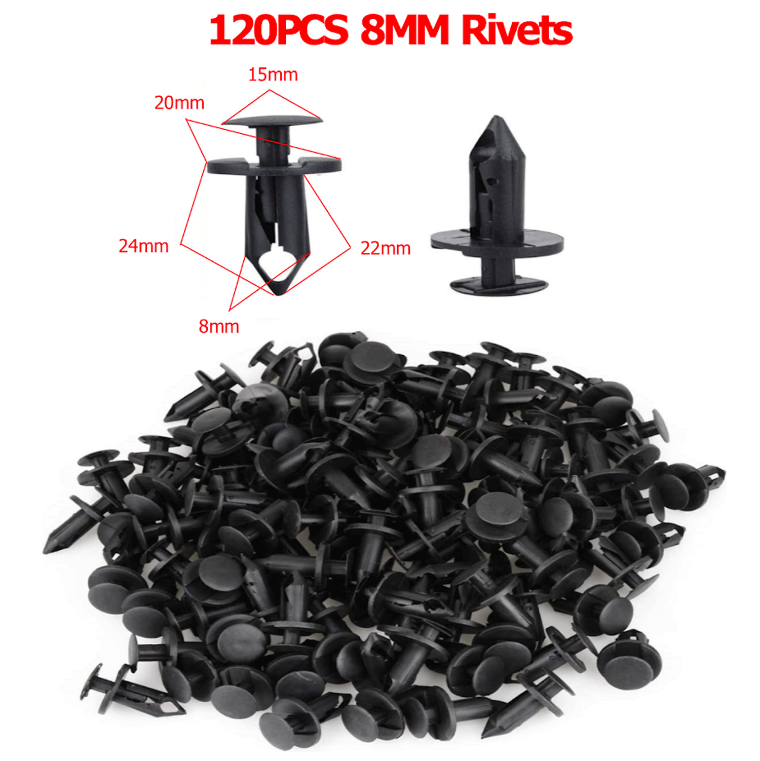 120Pcs 8mm Retainer Rivets Fastener Fender Push Pin Bumper Clips for Toyota