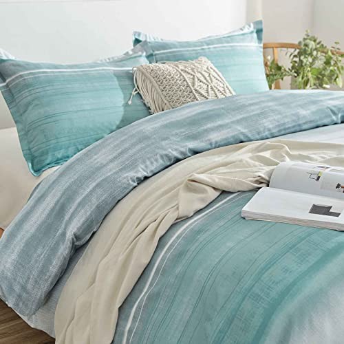 7 Pcs Size Comforter Set with Sheets, King Blue & Grey Striped Comforter Set