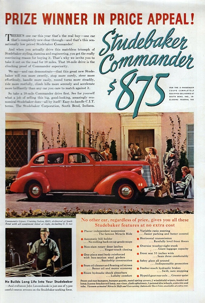 1940 Studebaker Commander Sedan Original Color Print Ad