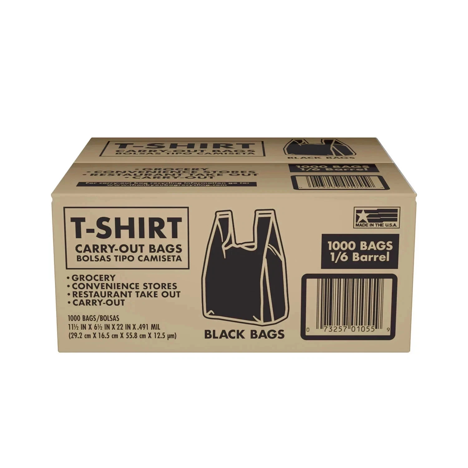 Black T-Shirt Carryout Bags, 11.5" x 6.5" x 22" (1,000 ct) Free Shipping