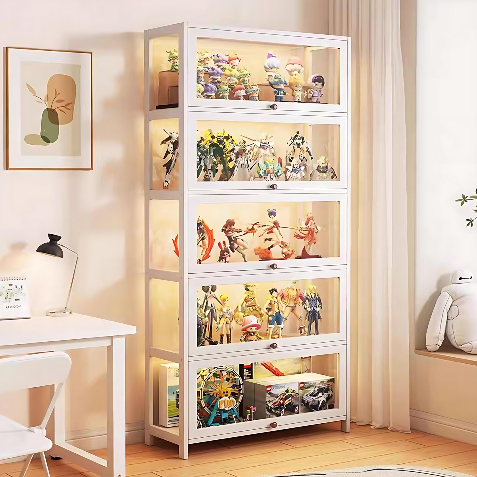 5 Tier Curio Display Cabinet Acrylic Glass Door for Collectibles Toys