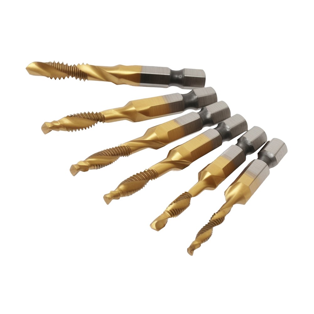6Pcs SAE Drill Tap Set 3-in-1 HSS 4341 Titanium Drilling Tapping Deburring Tool