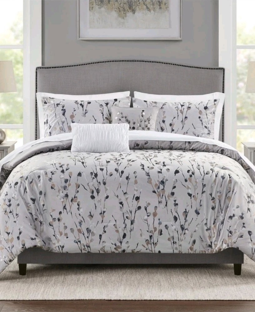 JLA Home Bianca Gray Floral Polyester 9-Pc Queen Comforter Set