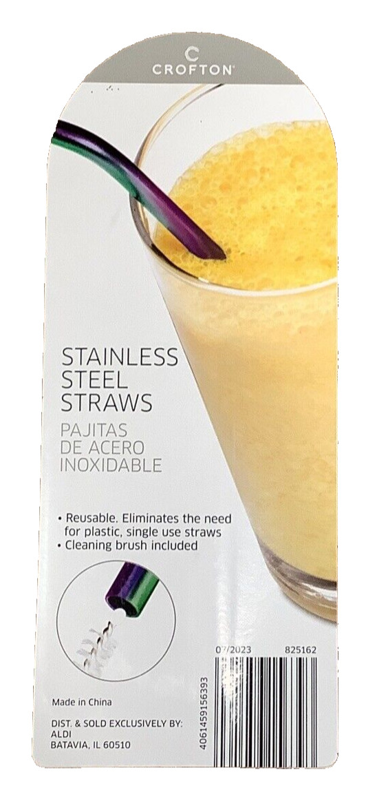 Crofton 7 Piece Stainless Steel Straw Set- 6 Straws & 1 Cleaning Brush- Ombre🥤