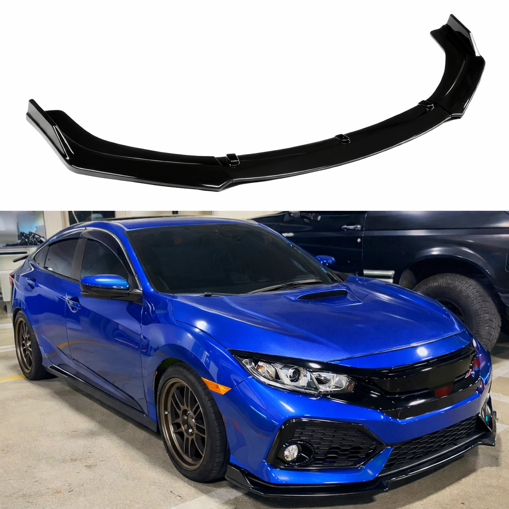 For 2016-2021 Honda Civic Glossy Black Front Bumper Lip Body Kit Spoiler 3PCS