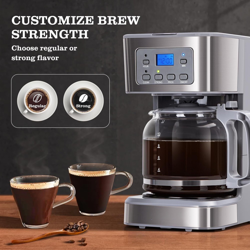 12-Cup Programmable Coffee Maker, Automatic Shut-Off, Gray and Stainless Steel