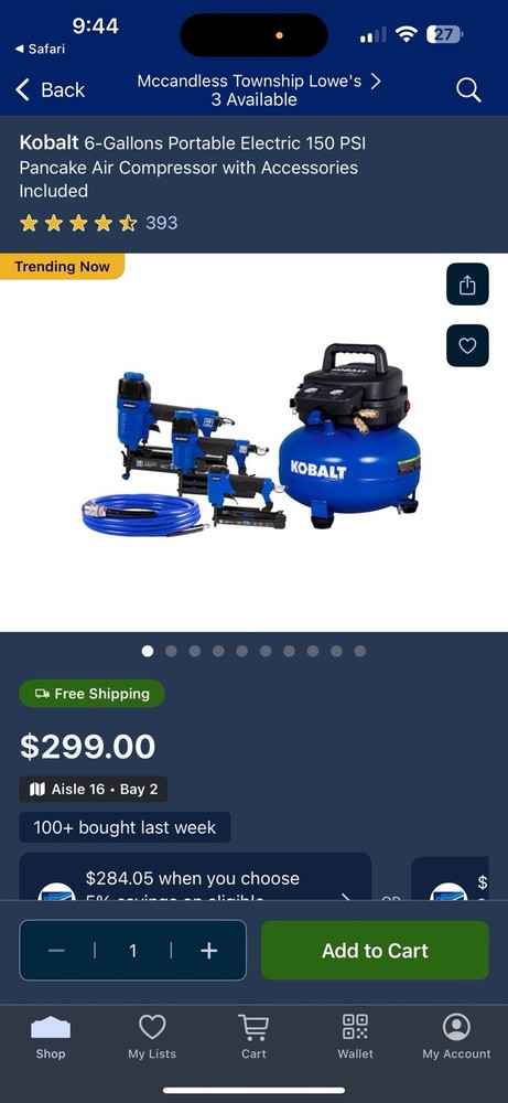 Kobalt 6-Gallon Air Compressor & 3 Tool Combo Kit