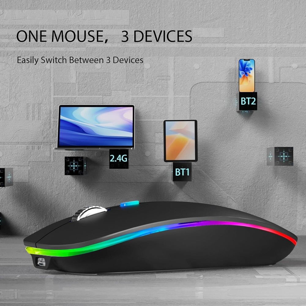 Wireless Bluetooth Mouse, LED Slim (Bluetooth 5.1/5.0 + USB)