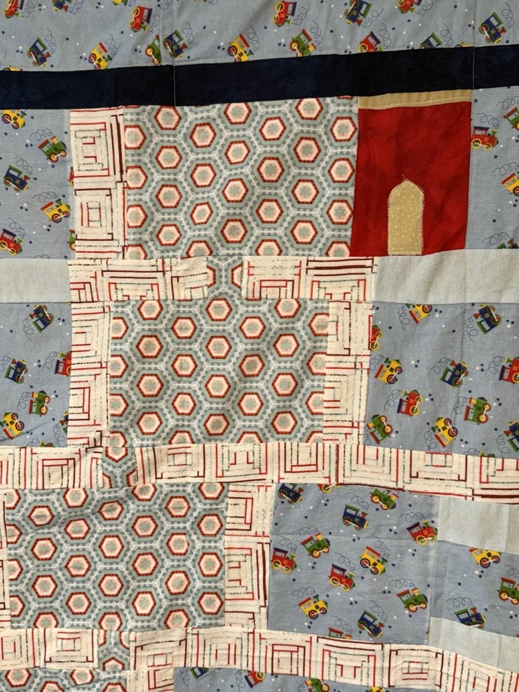 Patchwork Quilt Throw Blanket Handmade Signed Reversible Farmstead 53”x52”