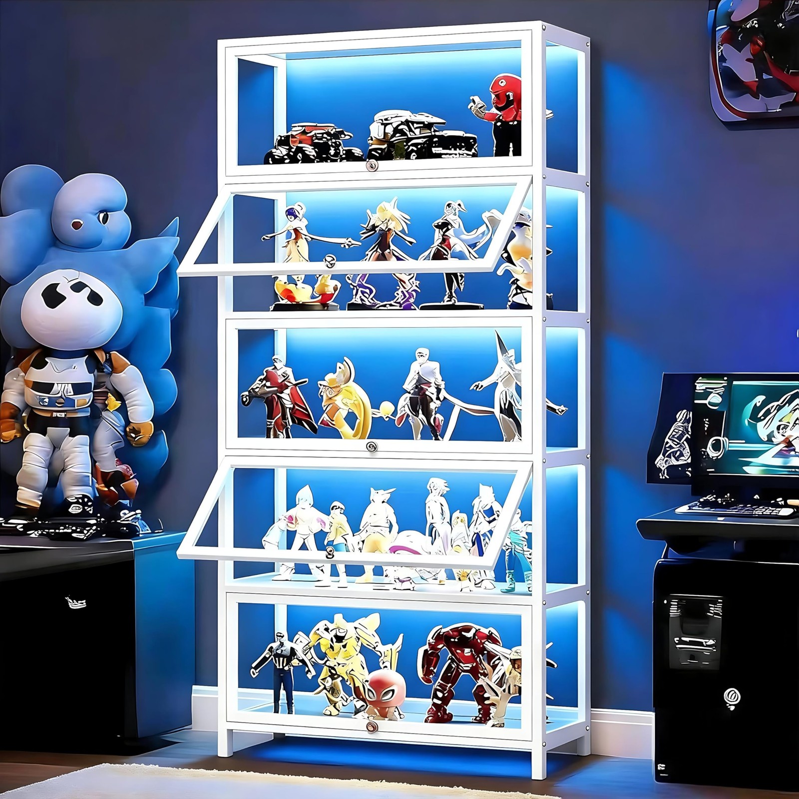 5 Tier Curio Display Cabinet Acrylic Glass Door for Collectibles Toys