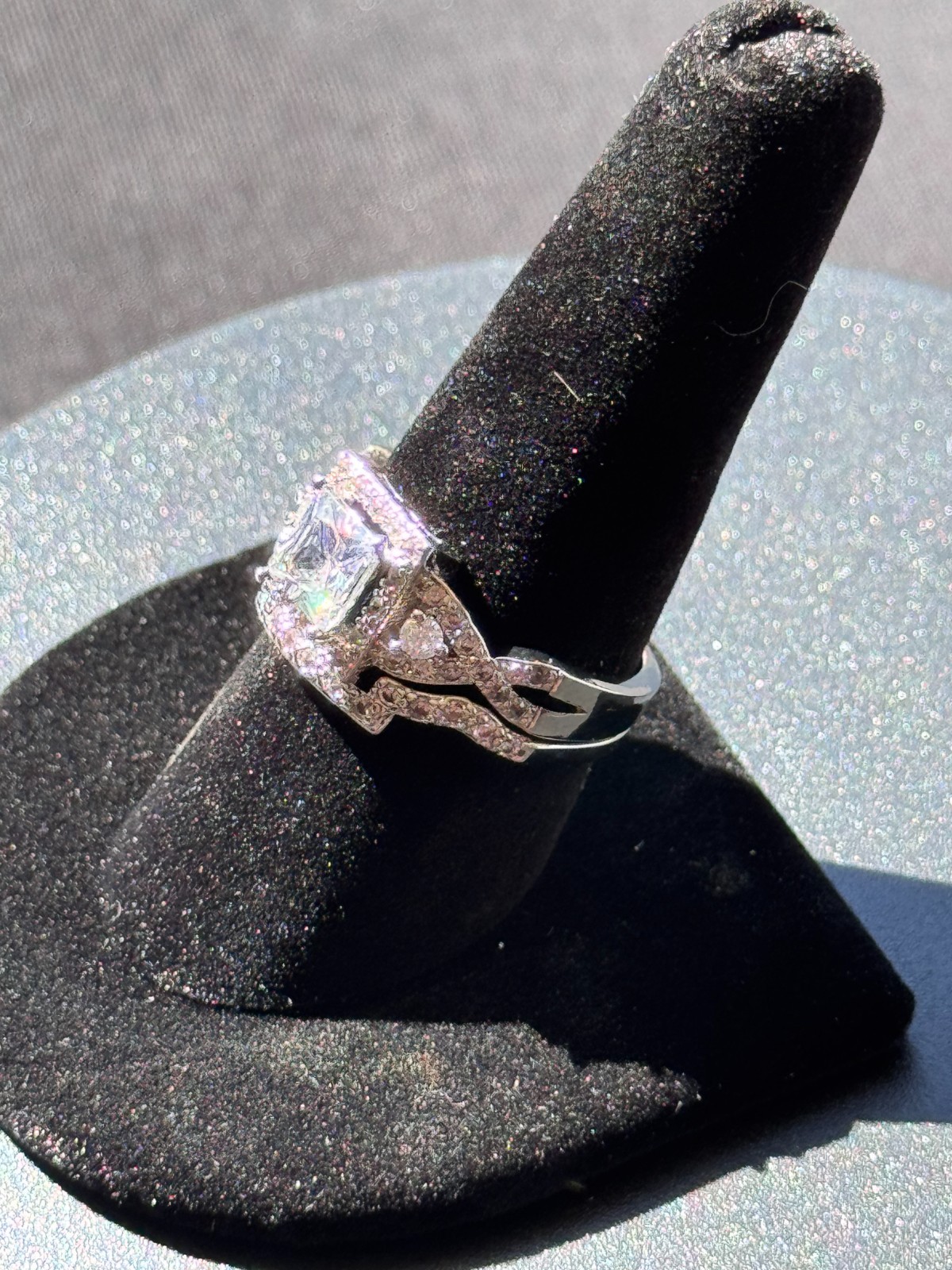 Sparkling 2 CT Princess Cut 2 Pc Wedding Satement Ring Set Size 8 Free Shipping