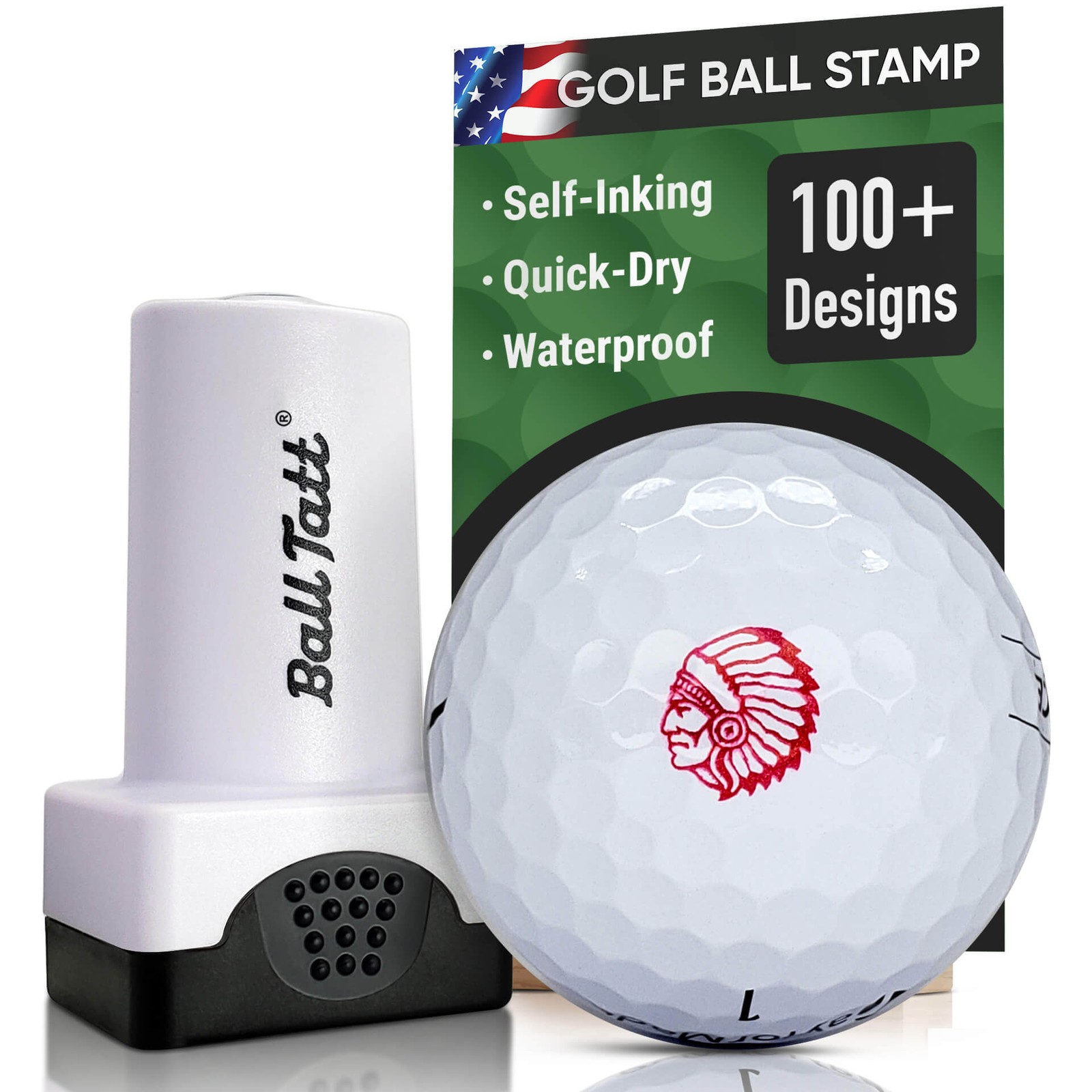 Ball Tatt - Indian Chief Golf Ball Stamp Marker Fast-Dry Self-Inking Ball Stamp