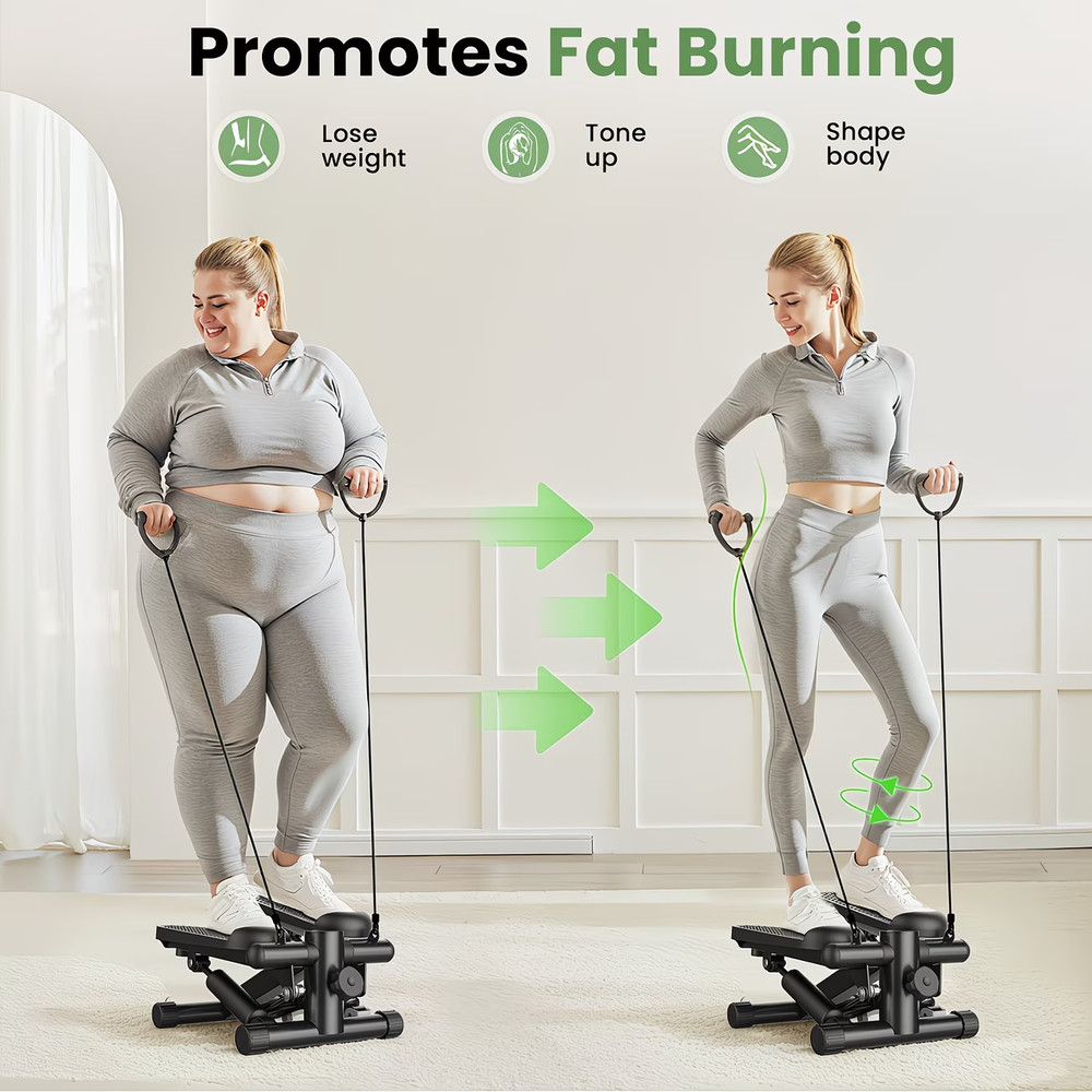 Mini Exercise Stepper with Resistance Bands - Compact Stair Stepper Machine for