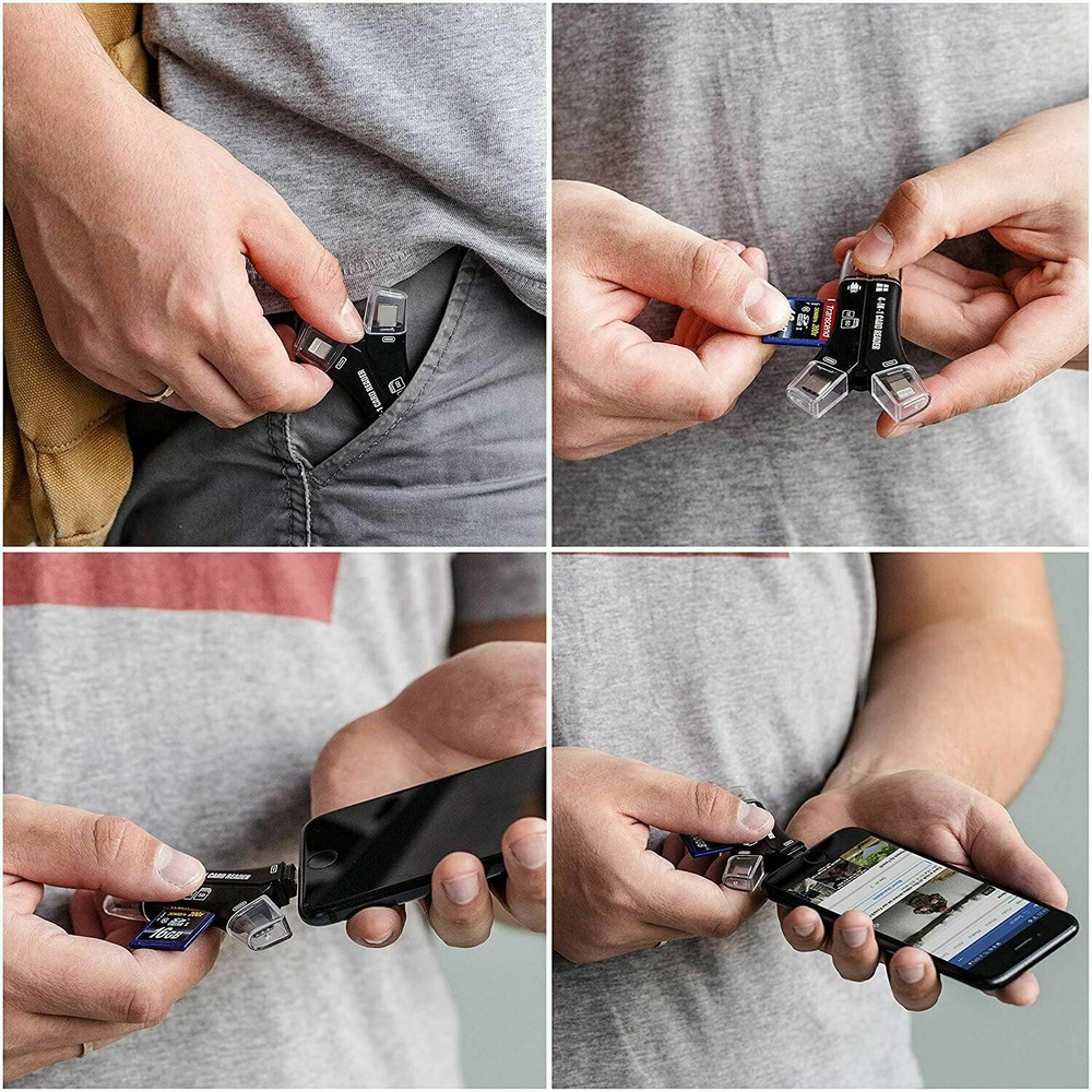 4 in 1 USB Micro SD TF Memory Card Reader Adapter For iPhone Android