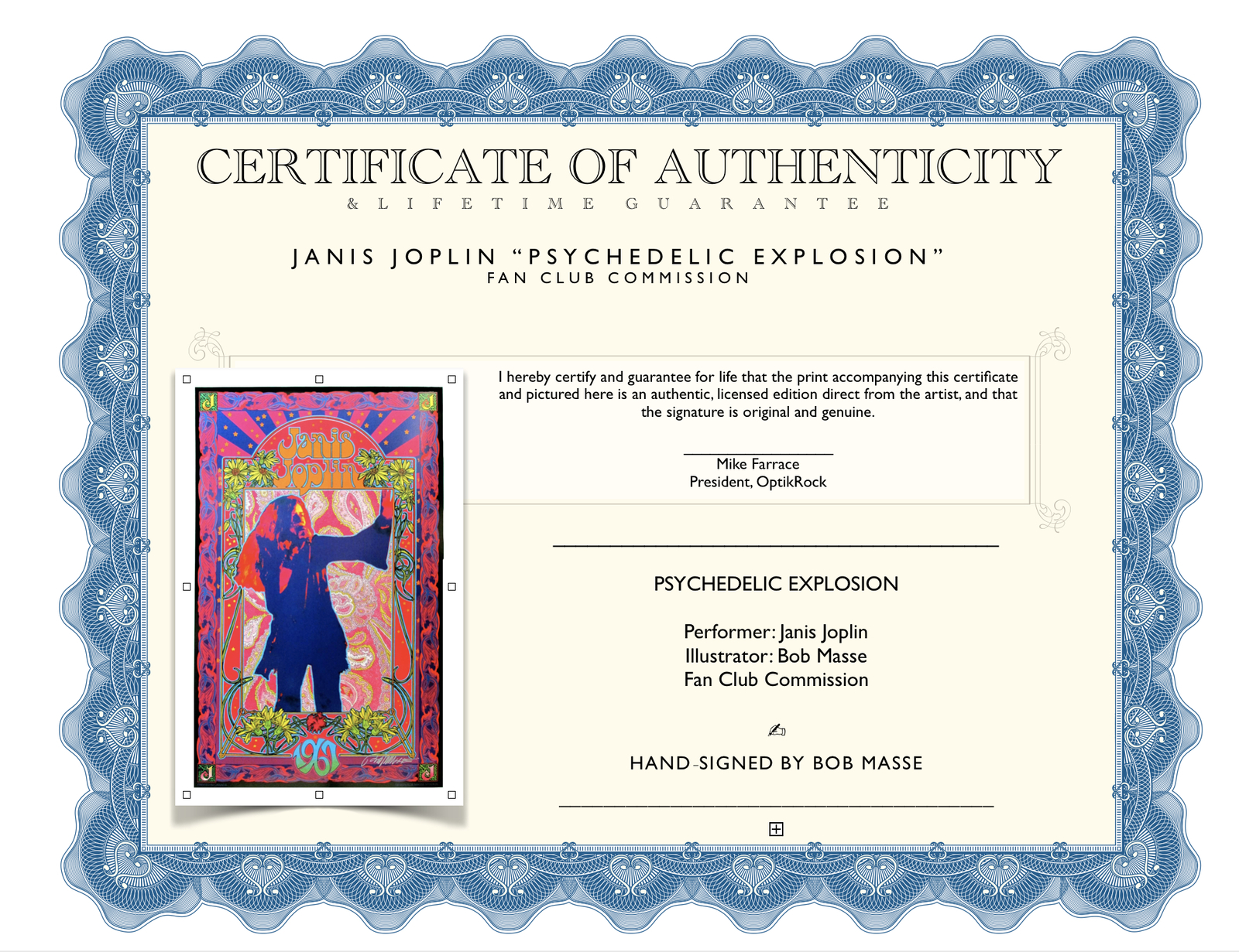 Janis Joplin Poster Psychedelic Explosion Original Litho Hand-Signed Bob Masse