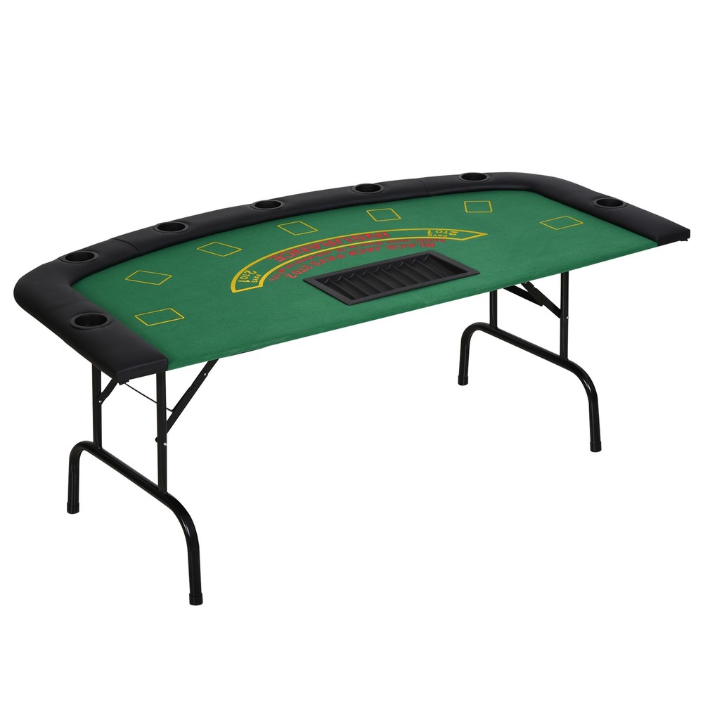 72" Foldable 7-Player Poker Blackjack Table & Cup Holders, Green