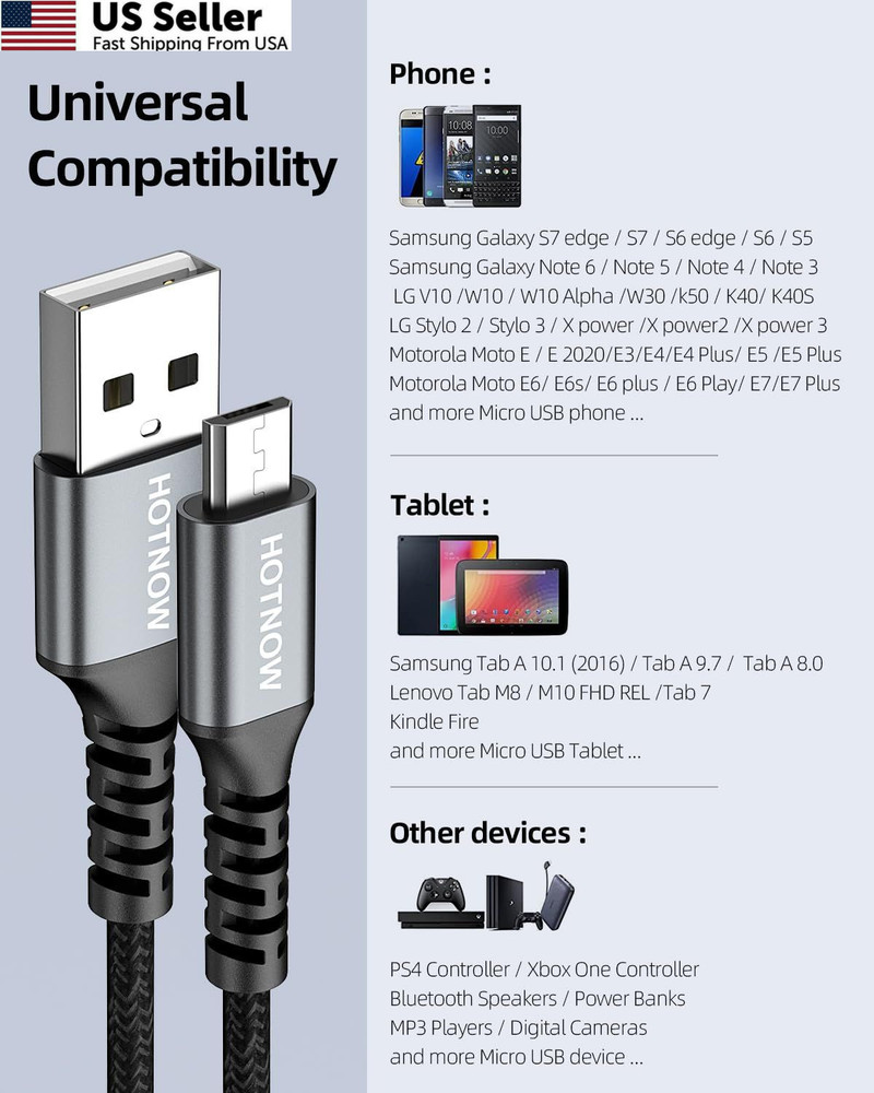 HOTNOW Micro USB Cable 3ft 2Pack, Android Charger USB2.0 3FT+3FT, Black