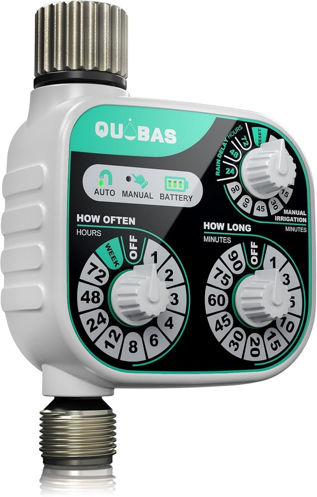 QUOBAS Mechanical Dial Hose Timer, Waterproof Sprinkler Timer with Rain Delay/Au