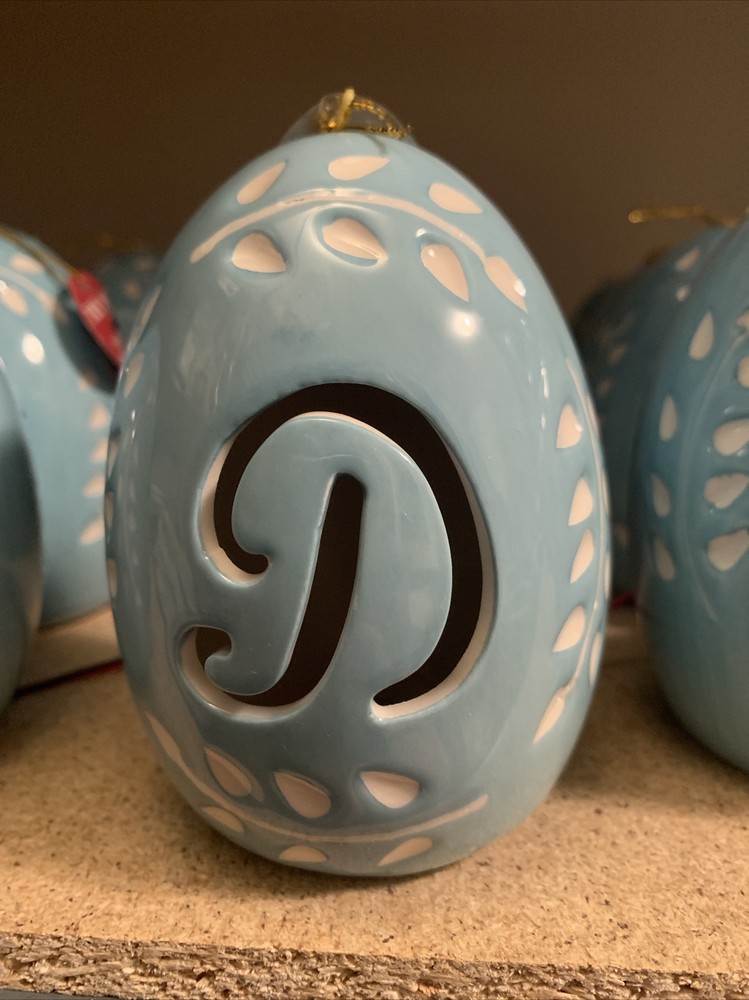Easter Light Up Monogram Egg Letter "D” Blue Decorative Easter Egg 2.5”x3”x4”