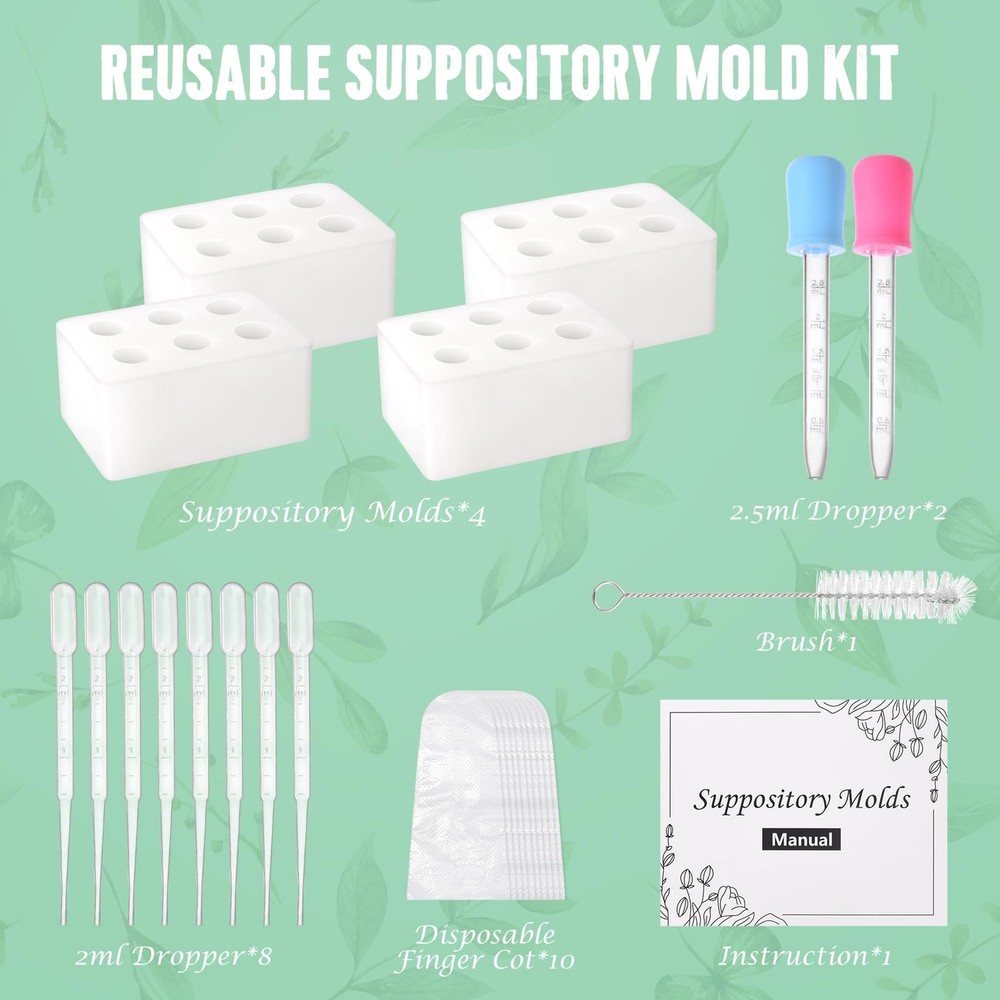 Reusable Silicone Suppository Molds Kit, 2ML | Includes 4 Suppository Mold Tr...