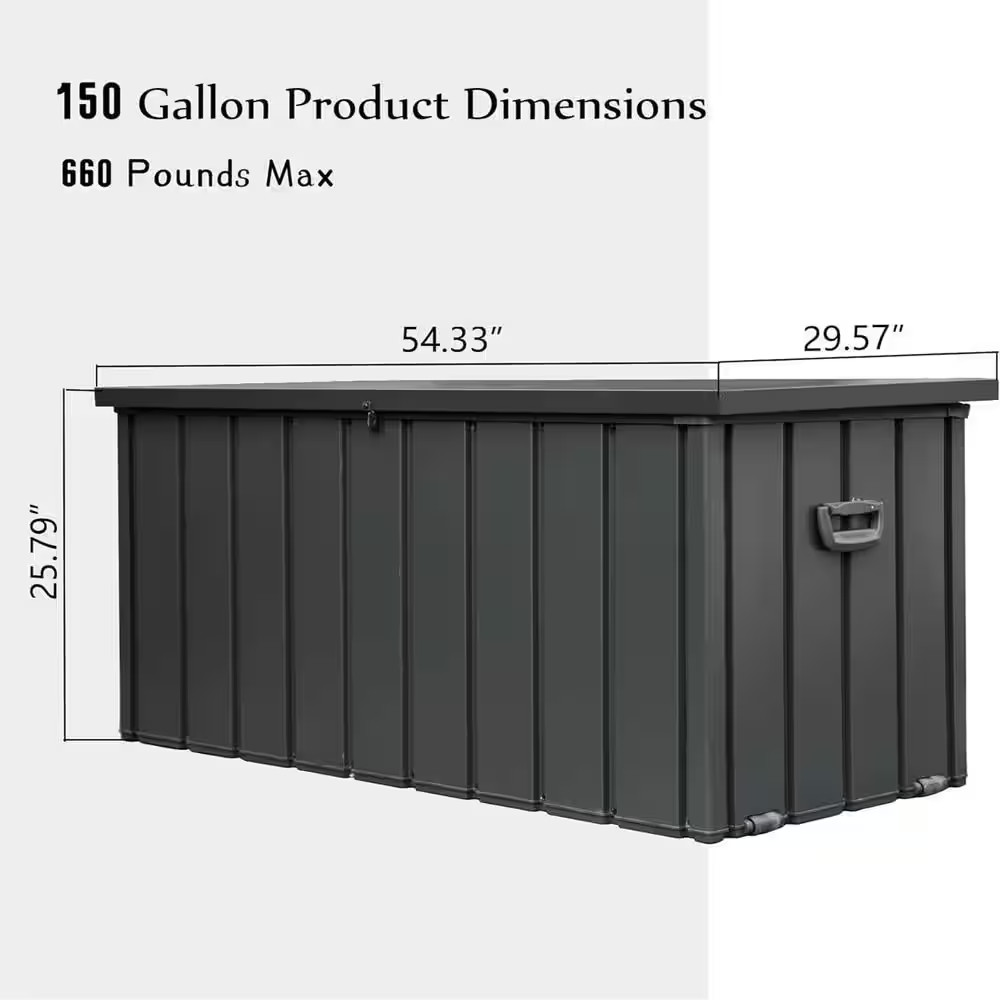 150 Gal. Dark Gray Steel Deck Box, Outdoor Waterproof Large Patio Storage Bin fo