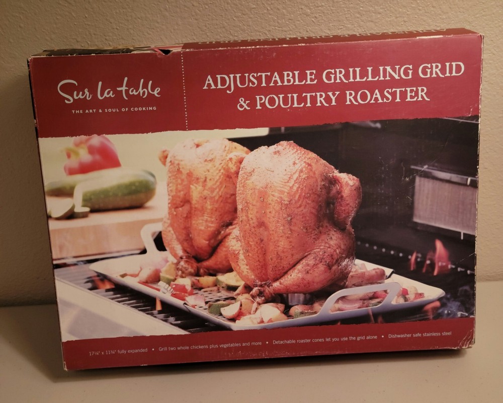 Sur La Table adjustable grilling grid and poultry roaster.
